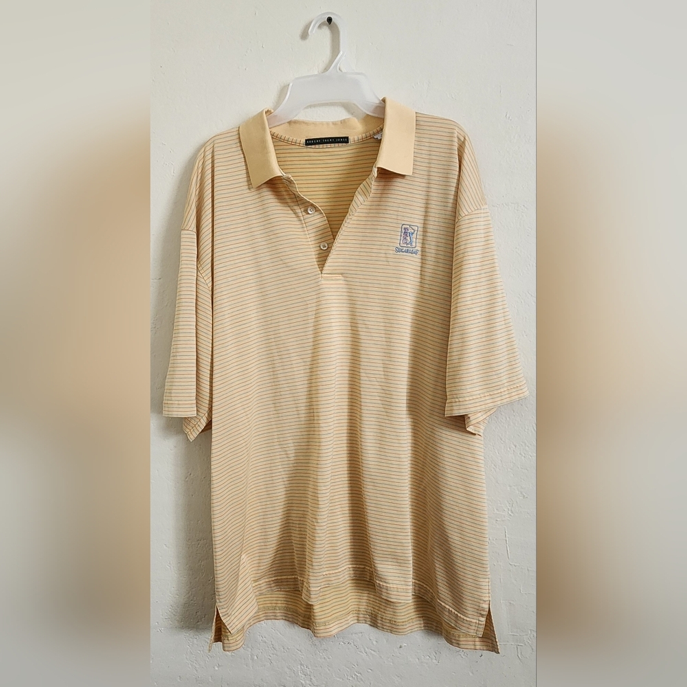 Robert Trent Jones Striped Beige Golf Polo Shirt